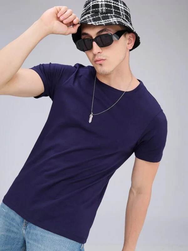 Navy Men's T-Shirt Regular Fit Half Sleeve - Zulx